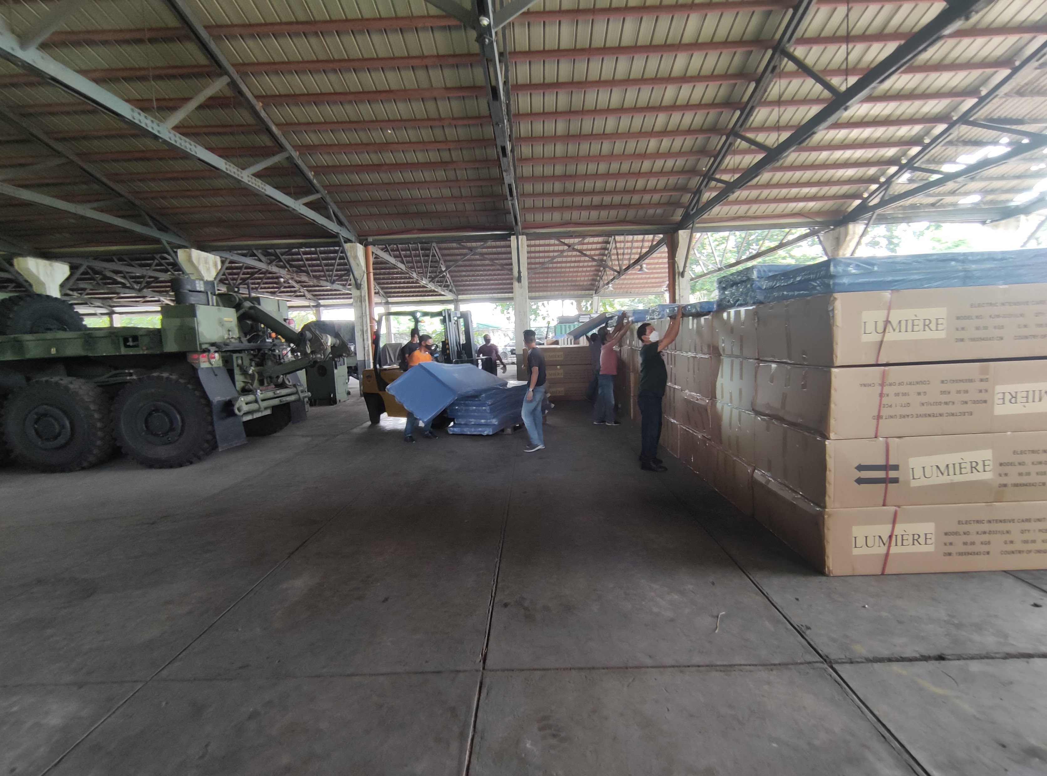 Supplies staged in a logistics warehouse
